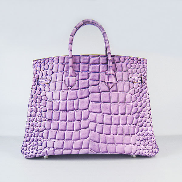 High Quality Fake Hermes Birkin 35CM Max Crocodile Veins Leather Bag Purple 6089